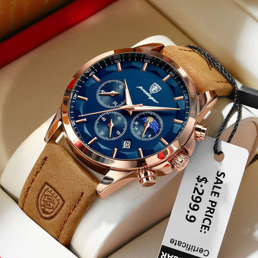 Poedagar ChronoLuxe Sport – Luxury Chronograph Quartz Watch - Shark & Sapphire